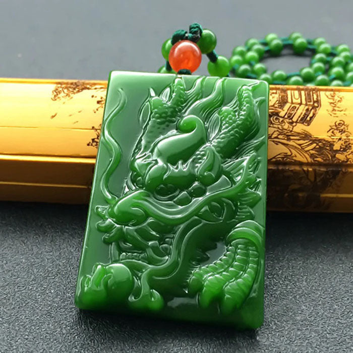 Pendentif Dragon de Jade - Jade de Hetian - Jade Feiyuan Pendentif Dragon de Jade - Jade de Hetian - Jade Feiyuan