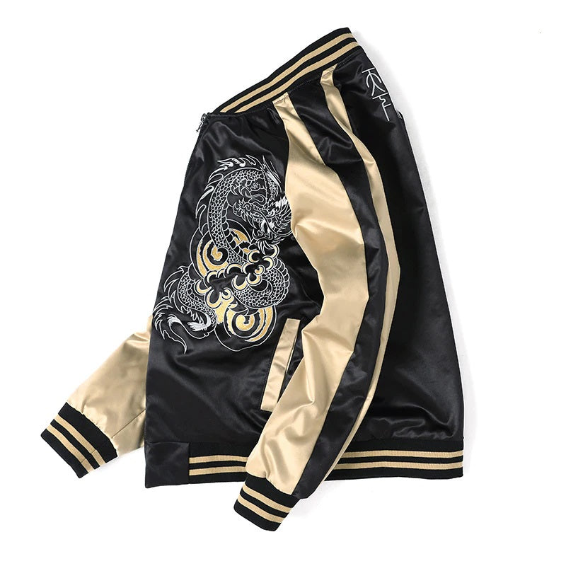 JYHBHMZG Veste de baseball en satin double face pour femme. Sukajan Bomber à thème. Vêtements de printemps brodés, rose, S