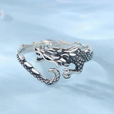 Anneau Dragon Argent Ajustable