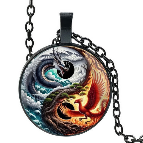 Pendentif Rond Dragon Phoenix