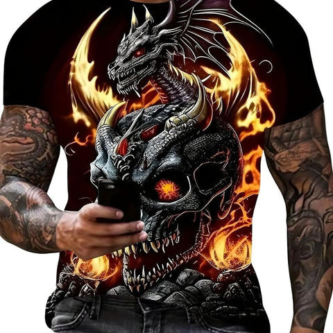 T-Shirt Crâne et Dragon en Feu