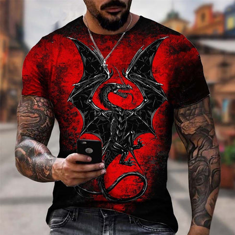 T-Shirt Dragon Ailé Rouge et Noir