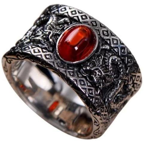Bague Dragon Pierre Rouge Sacrée (Argent)