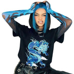 T-Shirt Dragon Bleu pour Femme